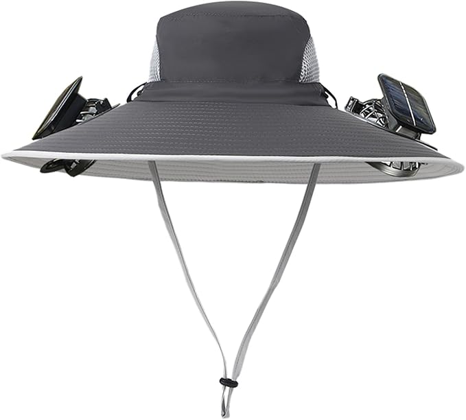 Men Women Wide Brim Sun Hats with 2 Solar Fan Waterproof Breathable Bucket Hat Outdoor Fishing Hat for Hiking Camping