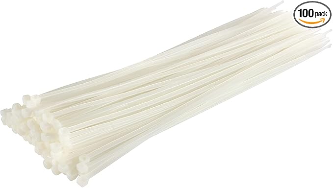 GTSE 12 Inch White/Clear Zip Ties, 100 Pack, 50lb Strength, UV Resistant Long Nylon Cable Ties, Self-Locking 12" Tie Wraps