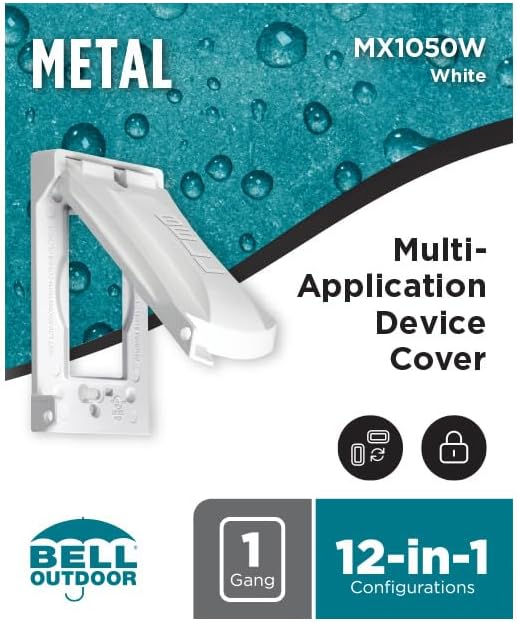 Hubbell-Bell MX1050W 1-Gang Weatherproof Universal Metal Flip Cover, Vertical/Horizontal 12-in-1, White