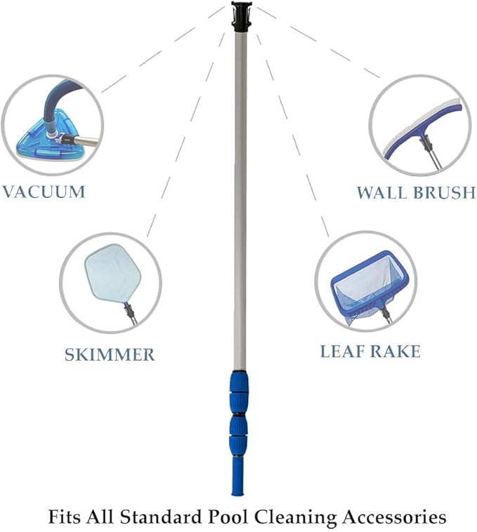 Aqua Select 8-16 Foot Telescoping Pool Vacuum Pole | Heavy Duty Aluminum Pole for Leaf Skimmers, Pool Brushes and Vacuum Heads | Expandable Swimming Pool Pole | Blue