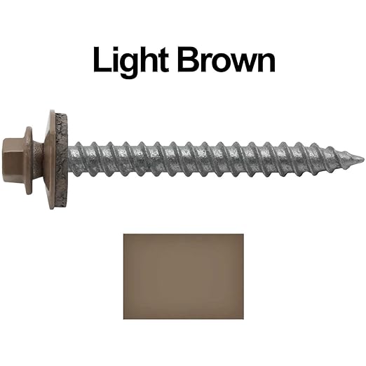 Metal Roofing Screws: (250) 12 x 2 Light Brown Hex Sheet Metal Roof Screw. Sharp Point Metal to Wood siding Screws. 5/8" EPDM Washer