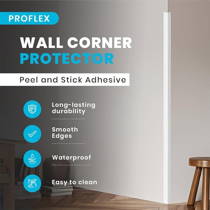 Proflex Wall Corner Protector - White Textured 1 inch x 36 inch - Pack of 6 - Self Adhesive Corner Guards for Walls Edge Protection – Easy to Apply – No Tools Needed