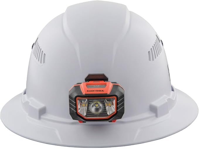 Klein Tools 60407 Hard Hat, Light, Vented Full Brim Style, Padded, Self-Wicking Odor-Resistant Sweatband, White
