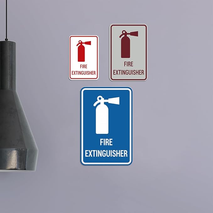 Signs ByLITA Portrait Round Fire Extinguisher Sign with Adhesive Tape, Mounts On Any Flat Surface (Navy Blue/Gold) - Small