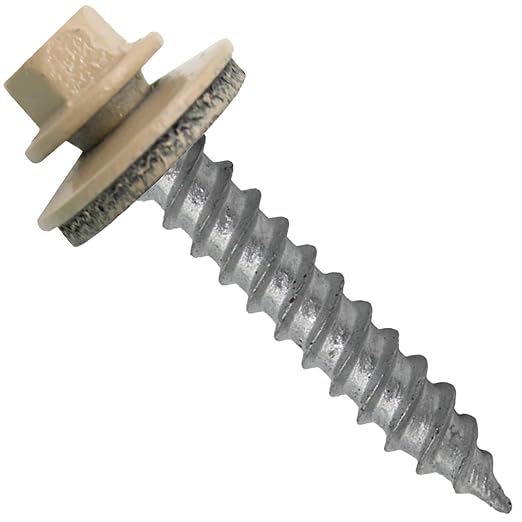 Metal Roofing Screw: (250) 12 x 1-1/2" TAN Hex Sheet Metal Roof Screw. Sharp Point Metal to Wood siding Screws. 5/8" EPDM Washer.