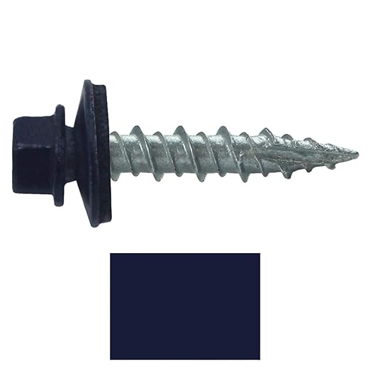 Metal Roofing Screws: (250) 10 x 1 Dark Blue Hex Head Sheet Metal Roof Screw. Self Starting Metal to Wood siding Screws. EPDM Washer. Colored Head