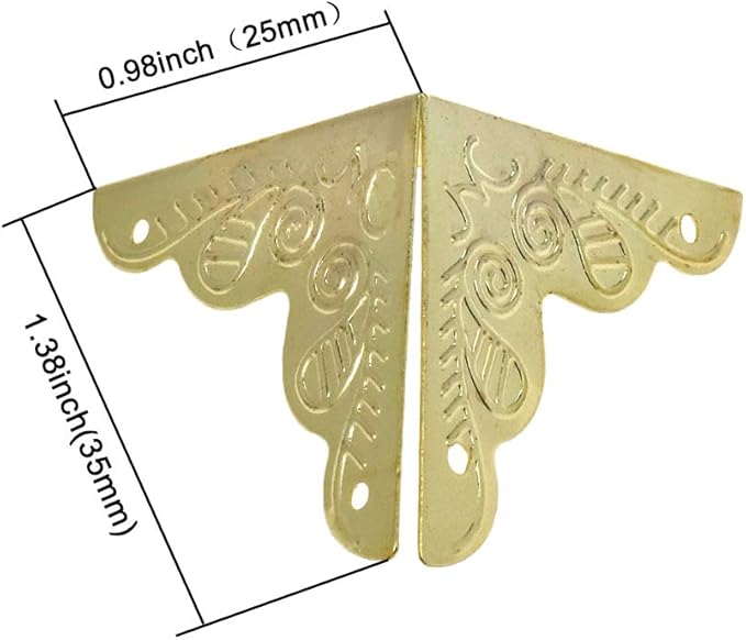 Bitray 25MM Antique Brass Box Edge Corner Cover Printed Wooden Box Guard Protector with Screws for Wooden Jewelry Box Case Photo Frame Chest Trunk Table Cabinet Furniture