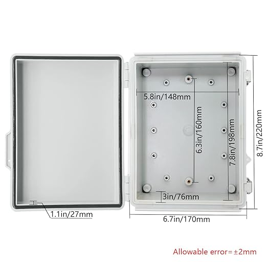Zulkit Junction Box ABS Plastic Dustproof Waterproof IP67 Electrical Boxes Hinged Shell Outdoor Universal Project Enclosure Grey, Stainless Steel Buckles 8.7 x 6.7 x 4.3 Inch