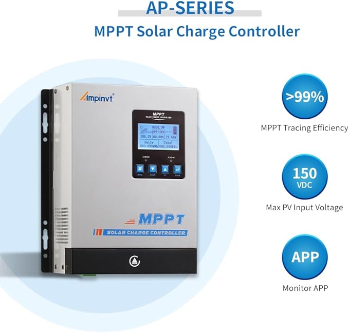60amp MPPT Solar Charge Controller , 12v 24v 36v 48v auto Solar Battery Panel Regulator , max 150v PV Input, fit for Sealed, Gel, Flooded, and Lithium Batteries