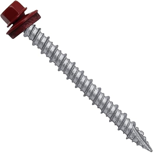 Metal ROOFING SCREWS: (250) 10 x 2" Colonial Red Hex Head Sheet Metal Roof Screw. Self starting metal to wood siding screws. EPDM washer. Colored head