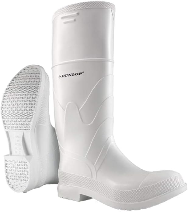 DUNLOP White PVC Steel Toe - Rubber Boots for Men & Women - PVC - Work & Concrete Boots - Steel toe - Waterproof with Tall shaft - Chemical and Slip resistant - White - Size 3-13