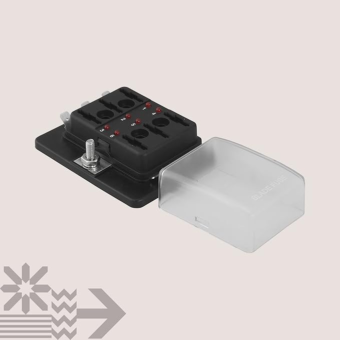 True Mods 6 Way Blade Fuse Box for Automotive [ATC/ATO Blade Fuses] [100 Amp][LED Indicator] [Protection Cover] [10-30V DC; 12V] Auto Marine Fuse Block