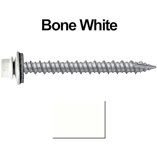Metal ROOFING SCREWS: (250) 10 x 2" Bone White Hex Head Sheet Metal Roof Screw. Self starting metal to wood siding screws. EPDM washer. Colored head