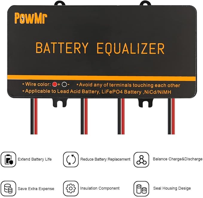 PowMr Battery Equalizer 48V - Battery Voltage Balancer,for 4×12V or 8×12V or More Battery Bank Extend Battery Life 1 Year and More, Support Gel Flood AGM Lithium Battery HA02 Balancer
