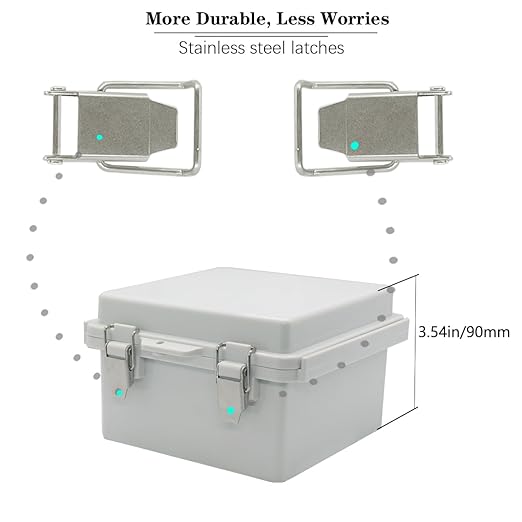 Zulkit Junction Box ABS Plastic Dustproof Waterproof IP67 Electrical Boxes Hinged Shell Outdoor Universal Project Enclosure Grey Clear Cover, Stainless Steel Buckles (5.9"x5.9"x3.5" GC k)