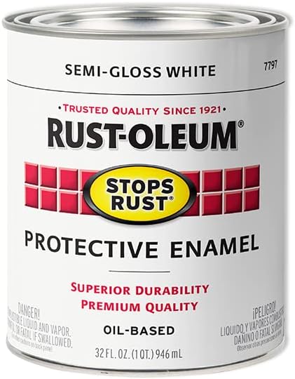 Rust-Oleum 7797502 Stops Rust Brush On Paint, Quart, Semi-Gloss White (Pack of 1)