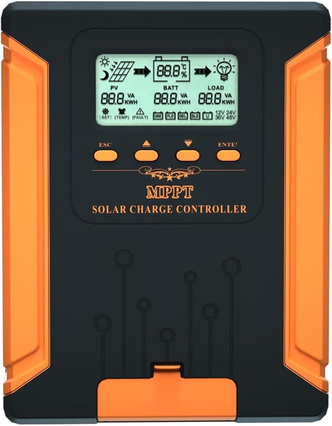 100A 180V MPPT Solar Charge Controller 12V/24V/36V/48V Auto, Heat-Dissipating Metal Housing, Dual Fans, and LCD Display, for LiFePO4, Gel, Lithium, SLD, FLD, and Ternary Battery