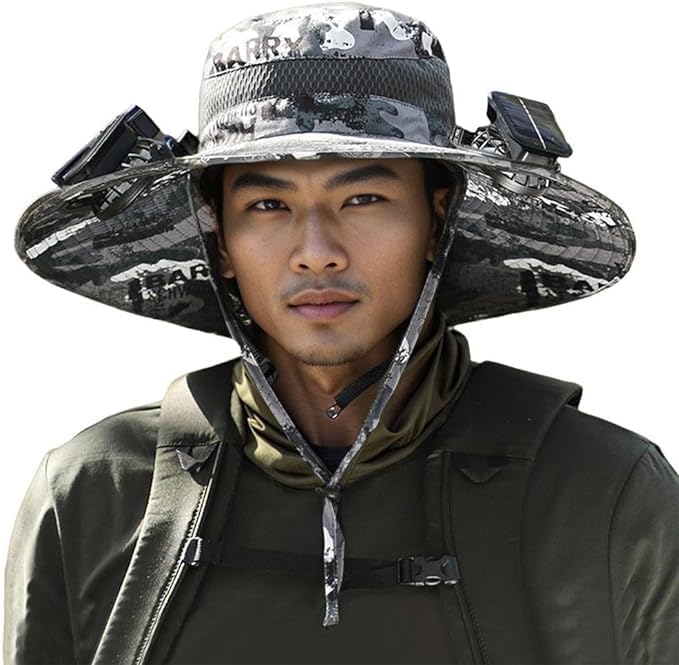 Solar Fan Hat Wide Brim Fishing Hat with 2 Solar Fan & USB Charging Sombrero para el Sol Hombre Outdoor Hiking Hat for Adult