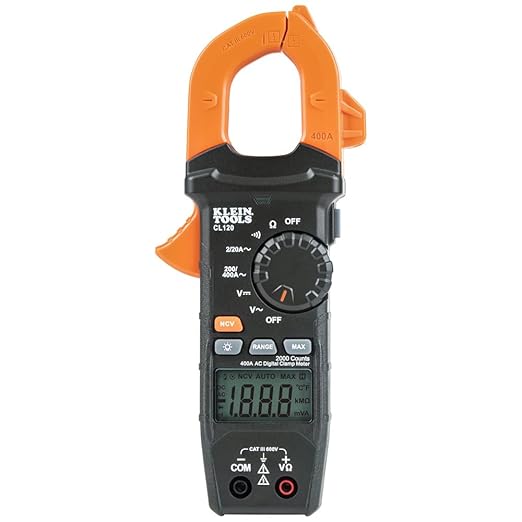 Klein Tools CL120 Digital Clamp Meter, Auto-Ranging 400 Amp AC, AC/DC Voltage, Resistance, Continuity, Non-Contact Voltage Tester Detection