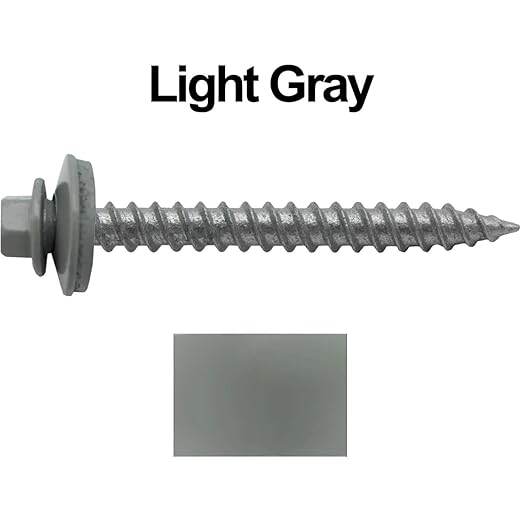 Metal Roofing Screws: (250) 12 x 2 Light Gray Hex Sheet Metal Roof Screw. Sharp Point Metal to Wood siding Screws. 5/8" EPDM Washer
