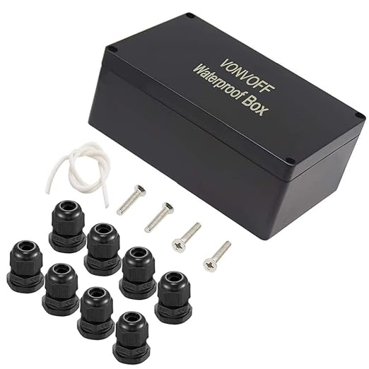 DIY Electrical Box,Universal Junction Box,Dustproof Waterproof IP67 ABS Plastic Box,with 4pcs x M16 Cable Gland,9.0x5.9x3.4 inch (230 * 150 * 87mm)