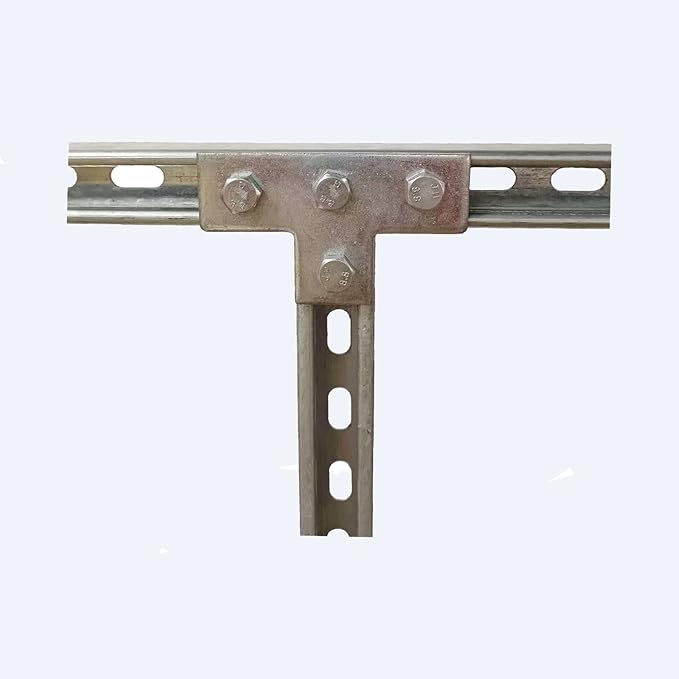 4 Pack 4 Hole T Shaped Connector Flat Plate Fitting Bracket Fit for 13/16" and 1-5/8" Rail Crossmember Mounted Taller Strut Channel Solar Panel Mounting
