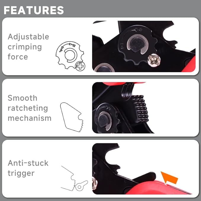 HKS SN-68B Open Barrel Crimping Tool, 28–16 AWG (0.08–1.5mm²) Ratcheting Wire Crimper for JST-SH/GH/ZH/PH/XH/SM, Dupont, Molex, TE, PCIE, SATA Terminals