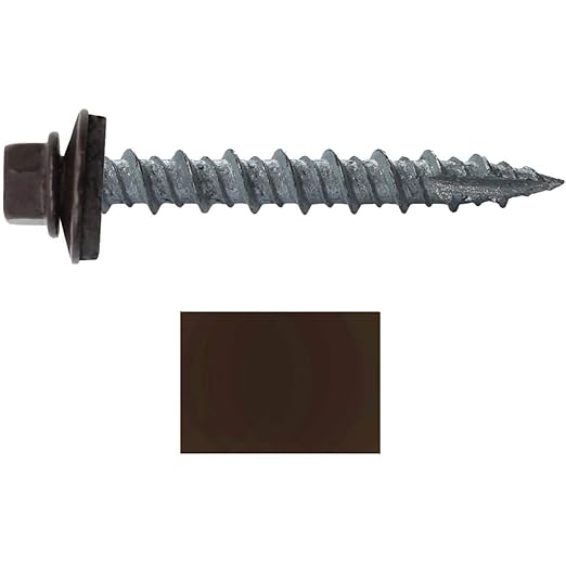 Metal ROOFING SCREWS: (250) 10 x 1-1/2" Dark Brown Hex Head Sheet Metal Roof Screw. Self starting metal to wood siding screws. EPDM washer. Colored head