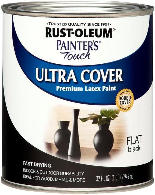 Rust-Oleum 1976502-2PK Painter's Touch Latex Paint, Quart, Flat Black,32 Fl Oz, (Pack of 2)