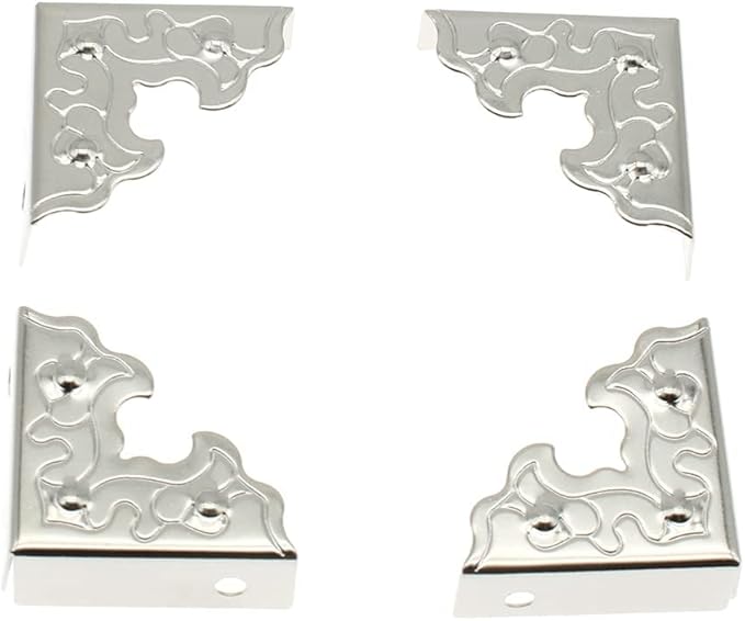 24 Pcs Vintage Corner Protectors Antique Triangle Guard Metal Edge Guard Box Wooden Jewelry Gift Box Cabinet Three Sides Full Encase Desk Edge Corner Guard with Mounting Screws (Silver)