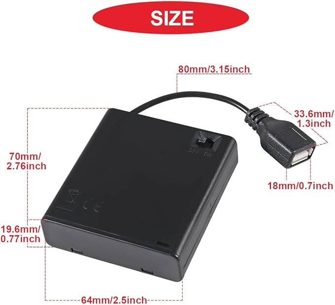 5 Pcs 4 AA Battery Holder, USB Female Socket, 4 x 1.5V AA Battery Box Holder with Cover (Batteries are not Included), ON/Off Switch, Screw,for Arduino RC LED Strip