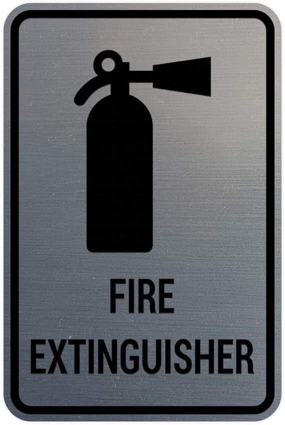 Signs ByLITA Portrait Round Fire Extinguisher Sign with Adhesive Tape, Mounts On Any Flat Surface (Brushed Silver) - Large