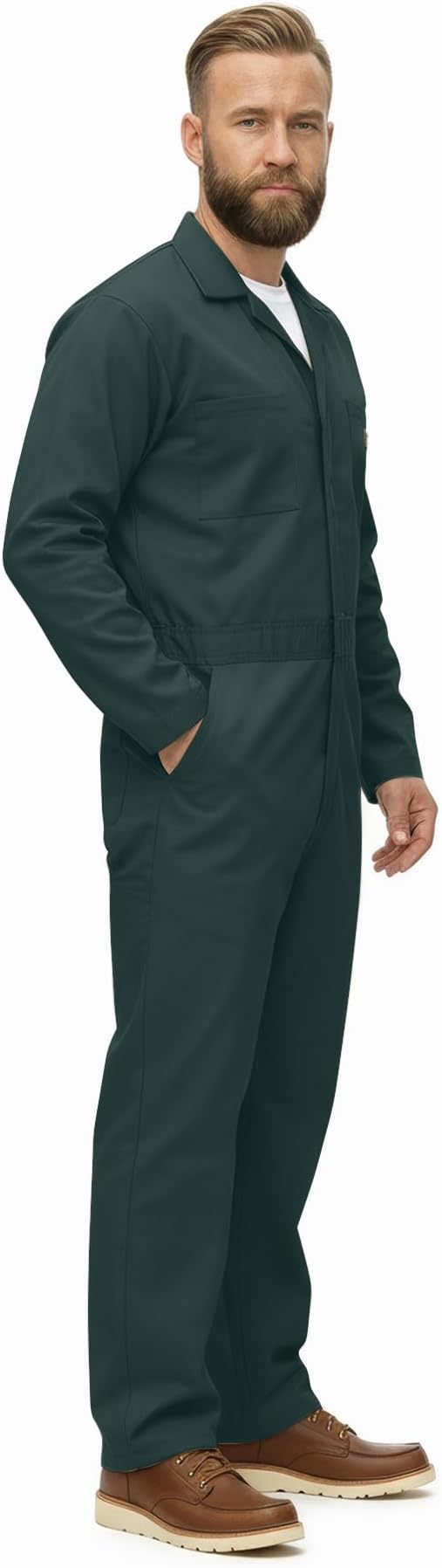 Natural Uniforms Mens Long Sleeve Zip Up Twill Coverall, Stain and Wrinkle Resistant