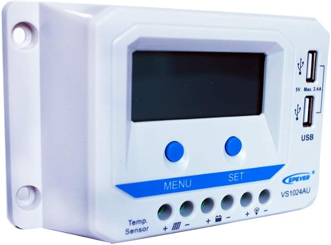 EPEVER 10A Charge Controller PWM 12V/24V Solar Panel with Dual USB Ports Output and LCD Display for Solar System (VS1024AU)
