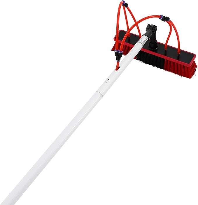 30FT Reach Solar Panel Cleaning Brush Kit, Adjustable Pole Window Cleaning Brush with 180° Rotating Head, 65.6FT Hose Window Washer Tool for Roof, RV, Truck, Car (30ft 13.78x3.15in)