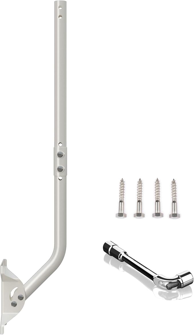 Universal Adjustable Mounting Pole, Steel J-Mount for Attic Outdoor Roof Wall Installation, Weatherproof Mast Pole, Mounting Bracket and Hardware Included (Diameter 1 1/4", Length 33 1/4", White)