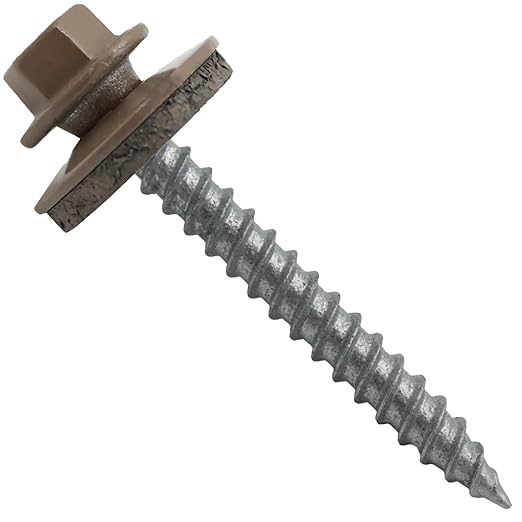 Metal Roofing Screws: (250) 12 x 2 Light Brown Hex Sheet Metal Roof Screw. Sharp Point Metal to Wood siding Screws. 5/8" EPDM Washer