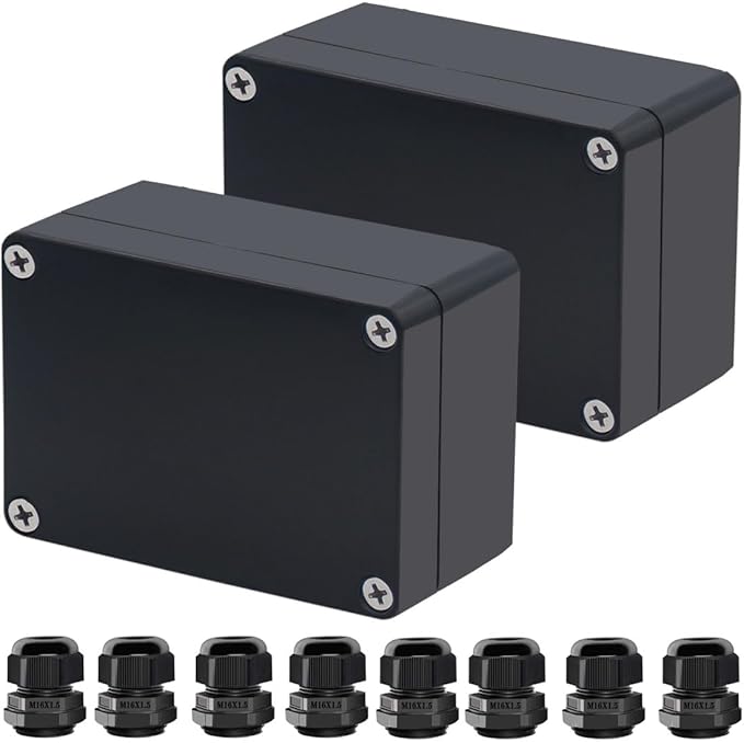 Project Box ABS Black Electrical Boxes IP67 Outdoor Waterproof Box Electronic Junction Box Power Enclosure with Cable Glands for DIY Project 3.9 x 2.7 x 2 inch (100x68x50mm)