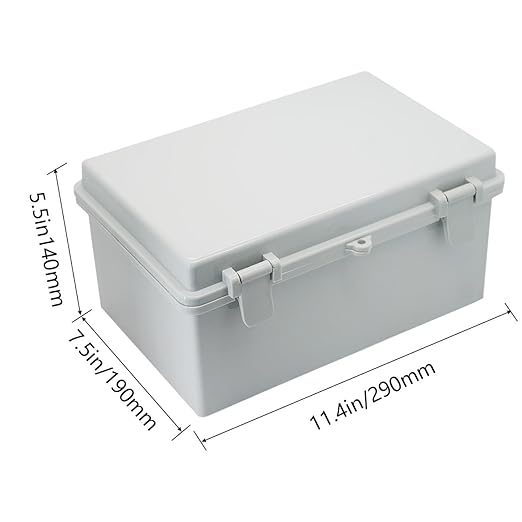 Waterproof Outdoor Electrical Box Junction Box Weatherproof IP67 ABS Plastic Enclosure Switch Router Project Box with 2 Cable Glands Grey 11.4"x7.5"x5.5"