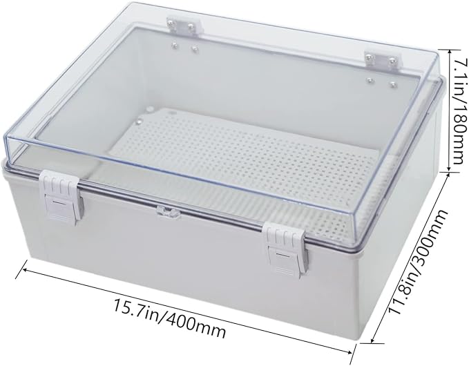 Zulkit Junction Box ABS Plastic Waterproof IP65 Electrical Boxes Hinged Shell Clear Cover Outdoor Universal Project Enclosure with Mounting Plate and Wall Brackets 15.7x11.8 x7.1 inch(400x300x180mm)