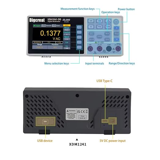 Desktop Digital Multimeter XDM1041-DG Portable Mini Multimeter with 3.5-inch 55000 Counts LCD Display, True RMS Temperature Tester Meter
