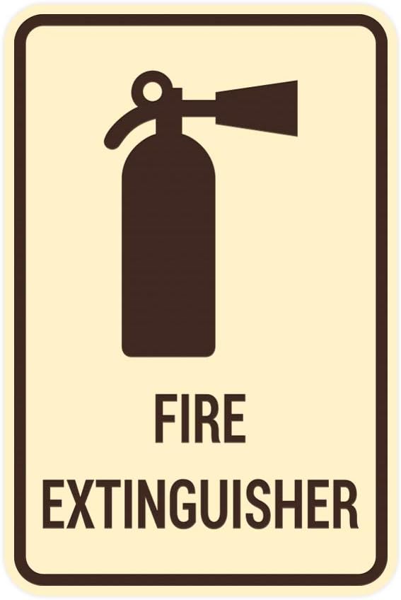 Signs ByLITA Portrait Round Fire Extinguisher Sign with Adhesive Tape, Mounts On Any Flat Surface (Ivory/Dark Brown) - Medium