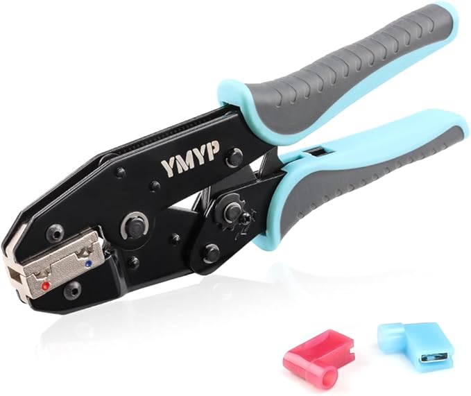Crimping Tool For Insulated Flag Terminals - Ratcheting Wire Crimper - AWG 22-14 (0.5-2.5mm²) - Electrical Crimping Tool