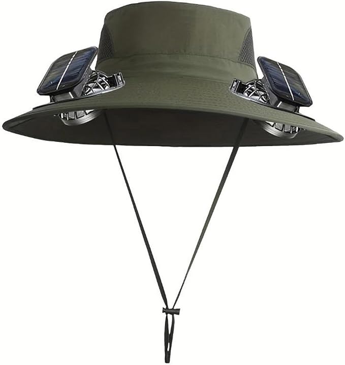 Solar Fan Hats for Men Removable Wide Brim Sun Hat Outdoor Hats with 2 Fans Built in Sun Protection Fishing Hat