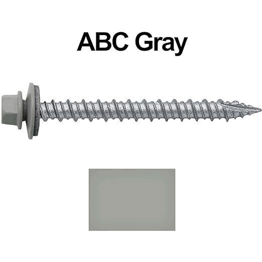 Metal ROOFING SCREWS: (250) 10 x 2" ABC Gray Hex Head Sheet Metal Roof Screw. Self starting metal to wood siding screws. EPDM washer. Colored head