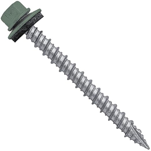 Metal Roofing Screws: (250) 10 x 2 Hemlock Green Hex Head Sheet Metal Roof Screw. Self Starting Metal to Wood siding Screws. EPDM Washer. Colored Head