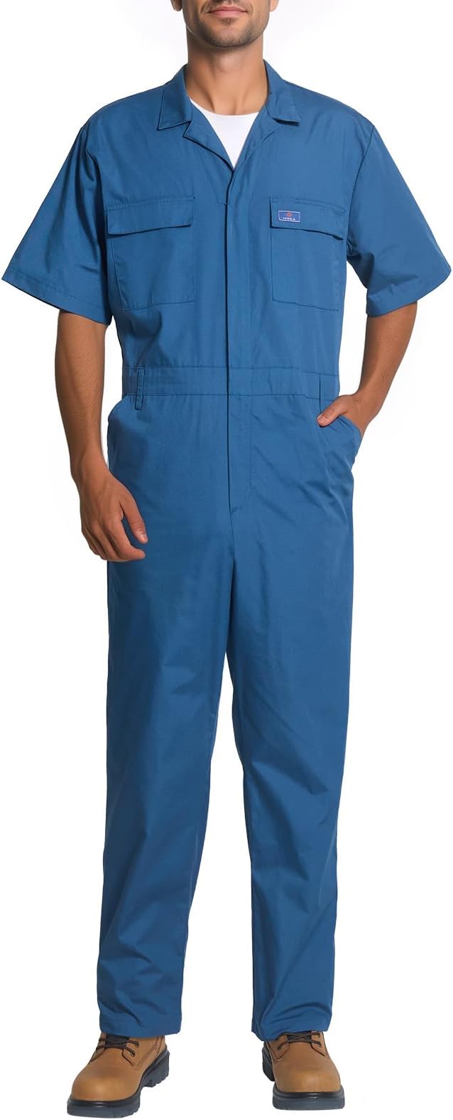 HISEA Coveralls for Men Short Sleeve, Mens Lightweight Mechanic Work Jumpsuit with Pockets, Stain & Wrinkle Resistant