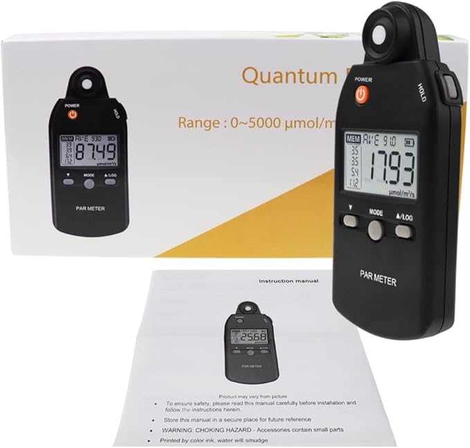 Quantum PAR Meter for LED Grow Light Full Spectrum PPFD Meter High Precision Quantum Sensor, Light Meter for Plants, Greenhouse and Farming Lux Meter Tester 400-700nm