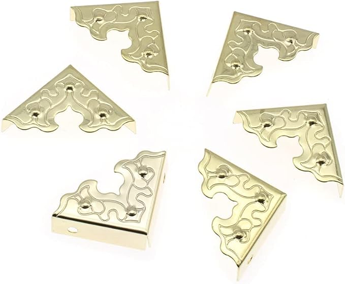 24 Pcs Vintage Corner Protectors Antique Triangle Guard Metal Edge Guard Box Wooden Jewelry Gift Box Cabinet Three Sides Full Encase Desk Edge Corner Guard with Mounting Screws (Golden)