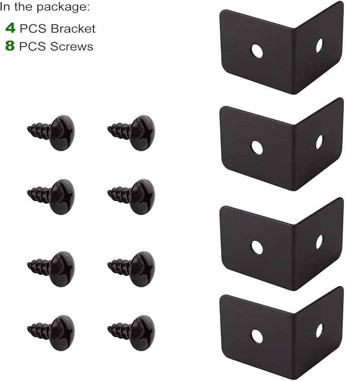 4 Set 2 x 2 x 1.5 Inch Metal Corner Protectors for Furniture, Decorative Corner Brackets Black for Wood, Boxes, Farmhouse, Barn Door, Wood Frame, Trunk, Table, Desk
